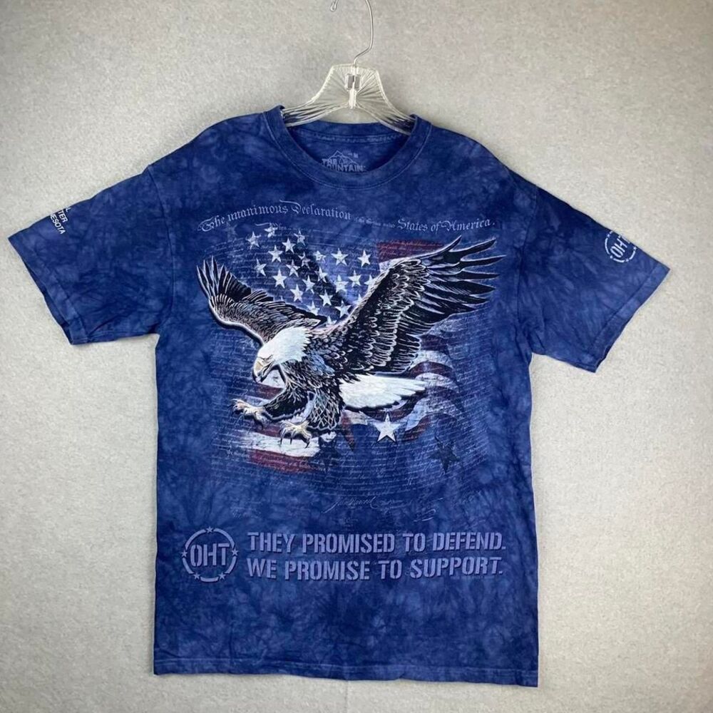 The Mountain American Flag Eagle Graphic T-Shirt‎ Acid Washed Blue Men's Medium